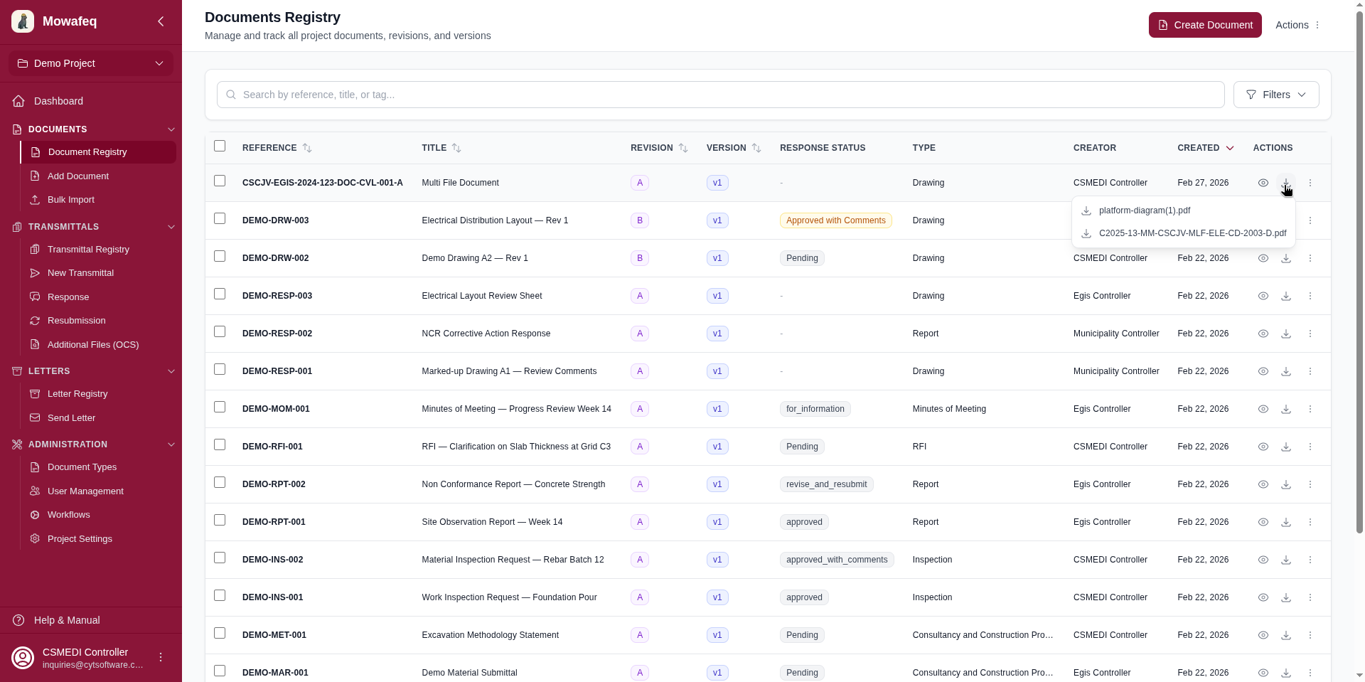 Document row file actions