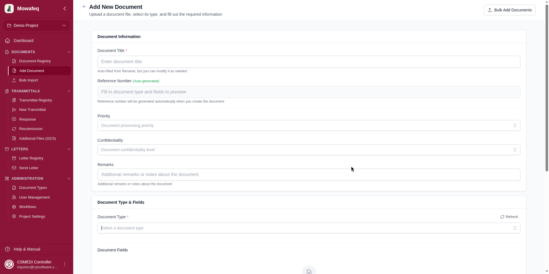 Document creation form