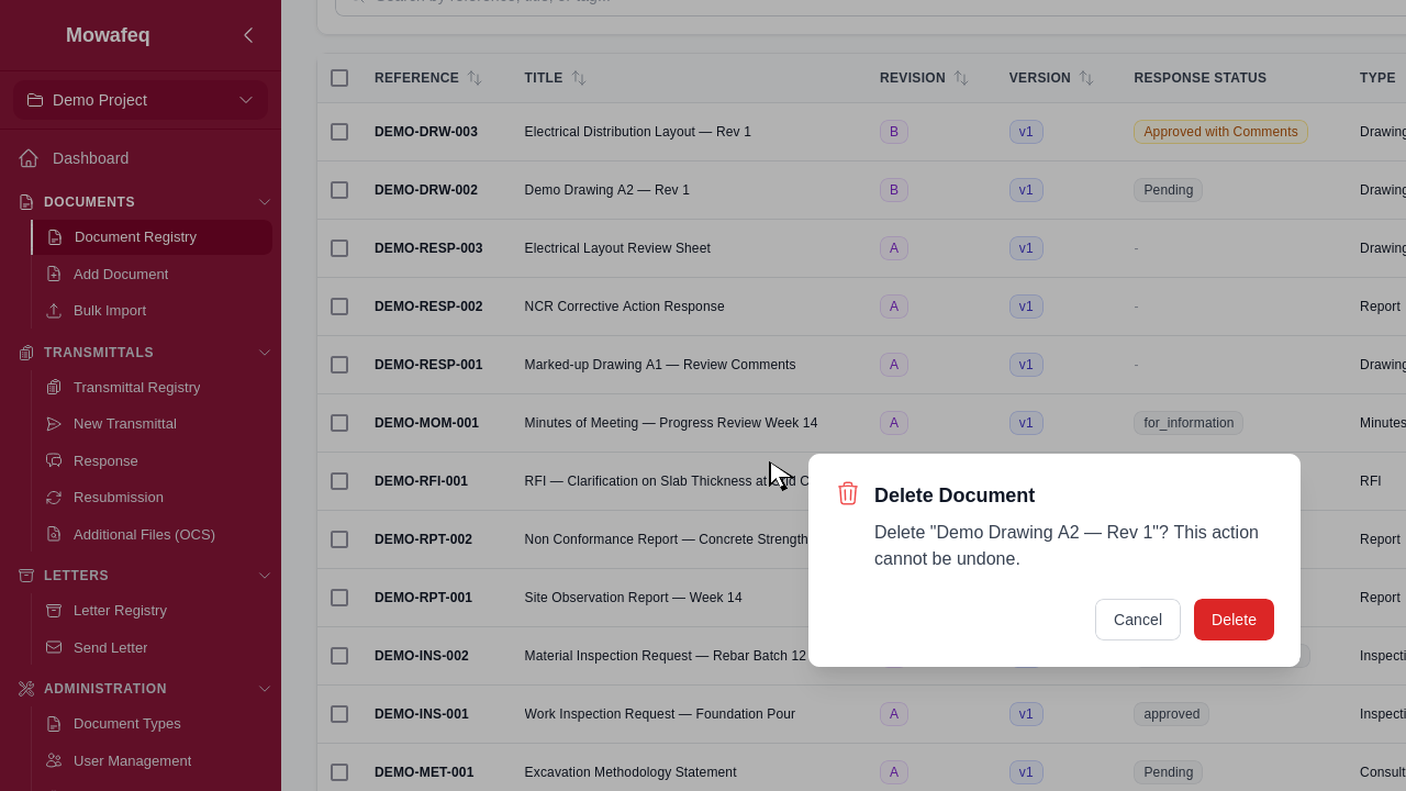 Delete confirmation dialog