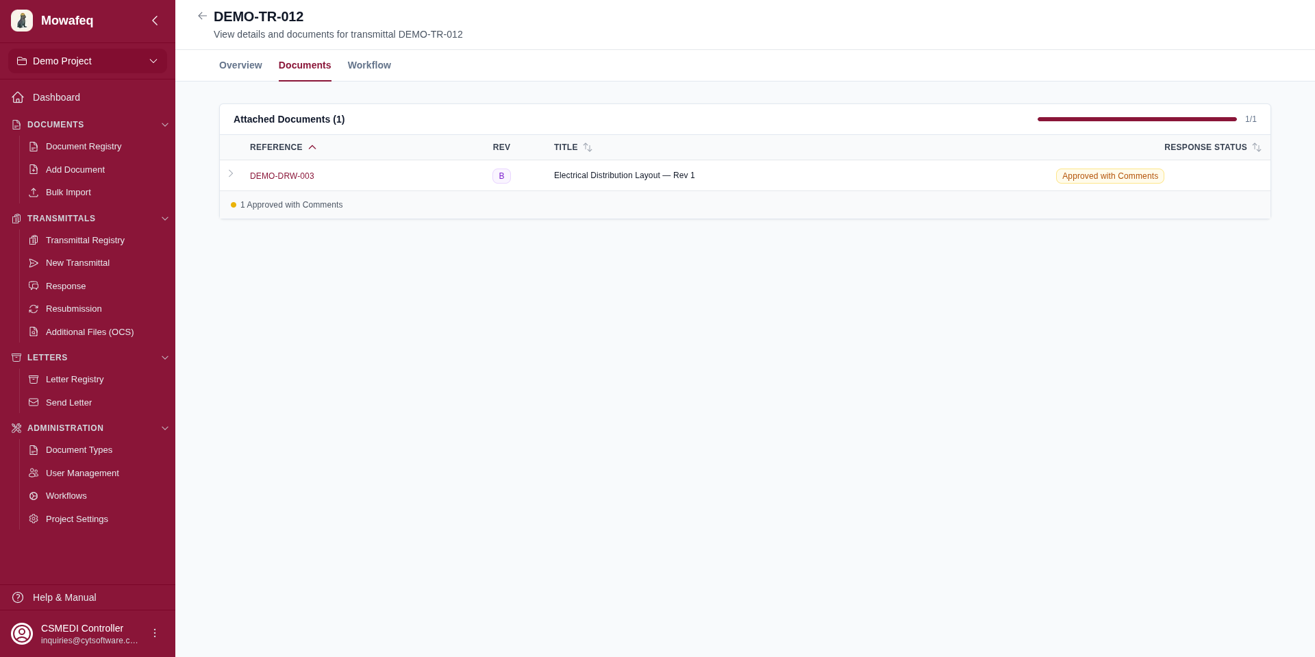 Documents tab with expanded row