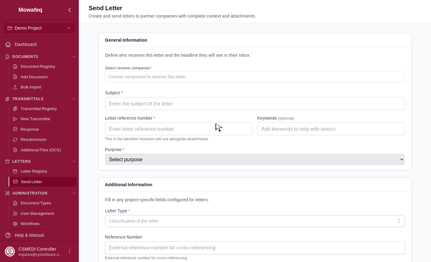 Letter creation form