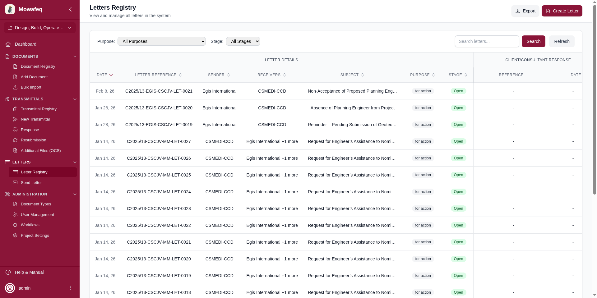 Full letter registry page