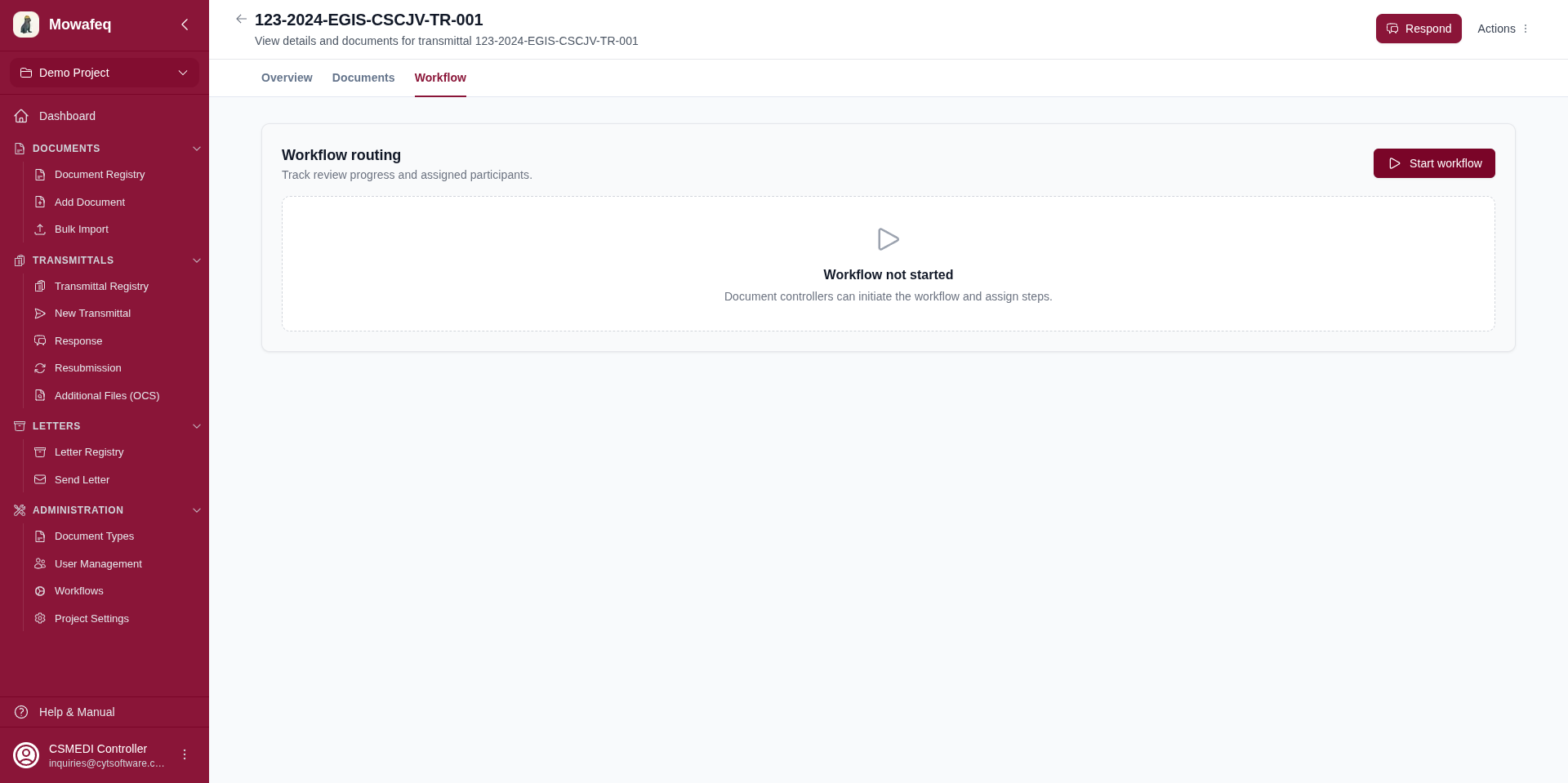 Workflow tab showing Not Started state