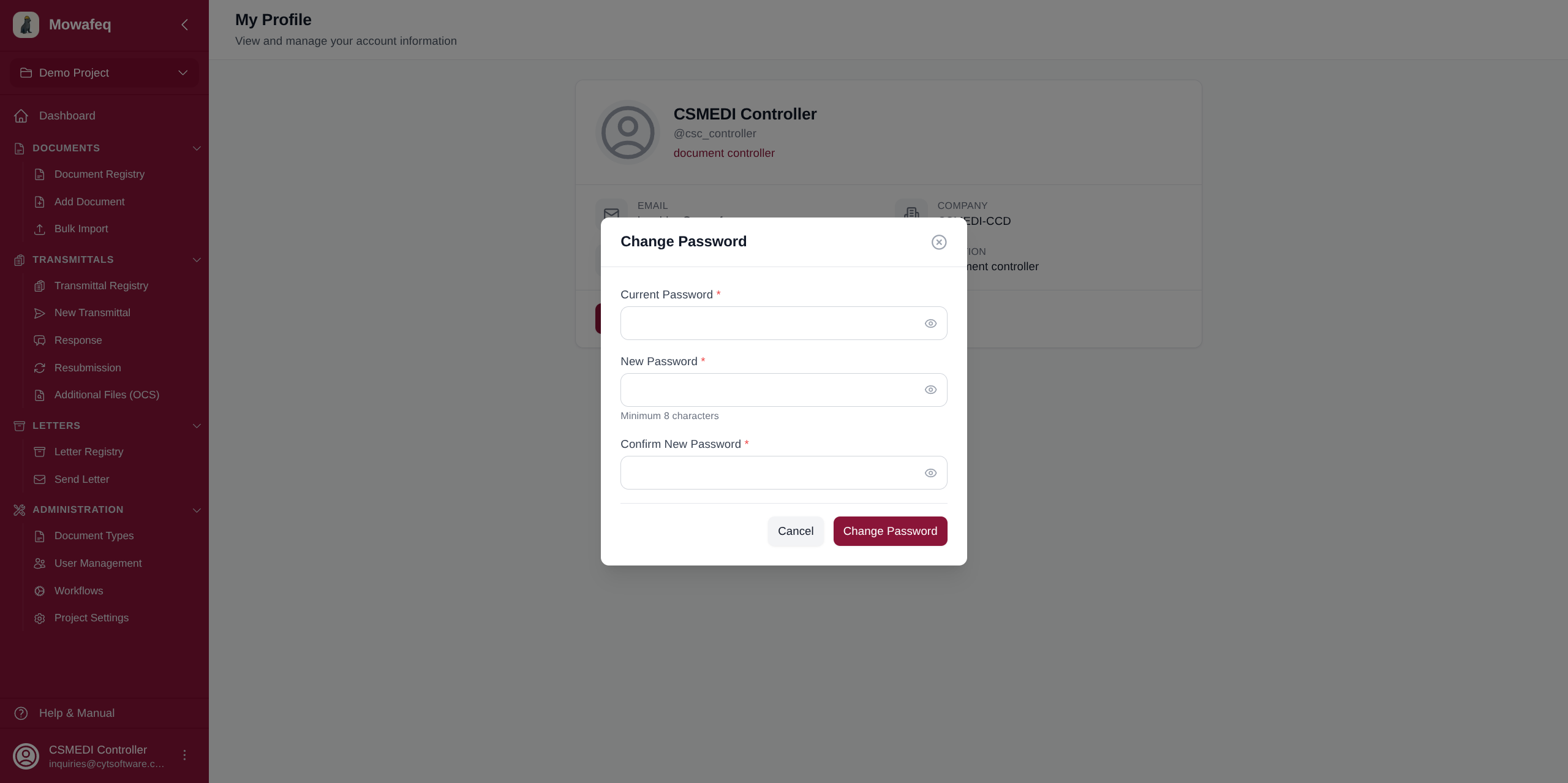 Change Password dialog
